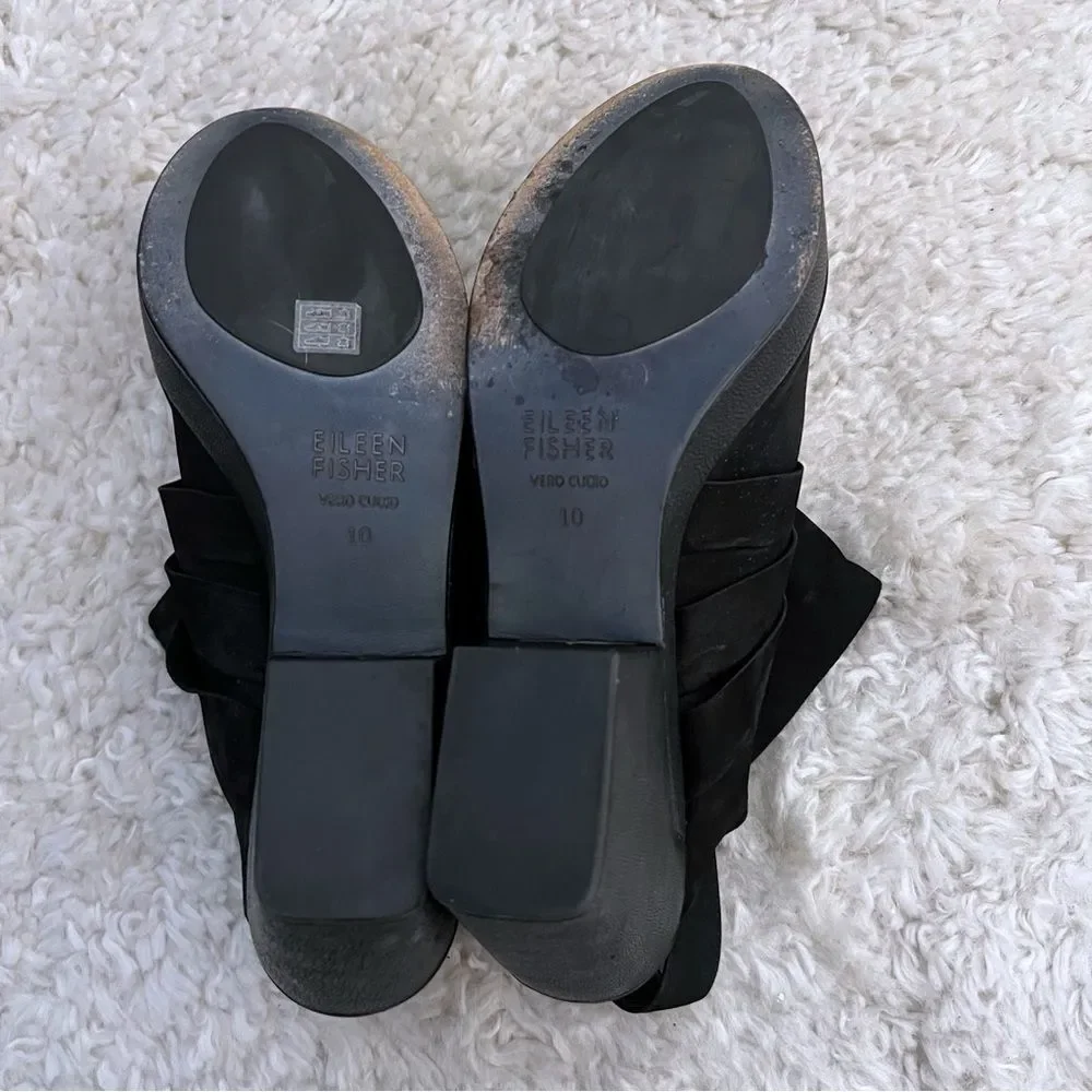 EILEEN FISHER Black Suede Closed Toe Mules Platform Chunky Women's Size 10